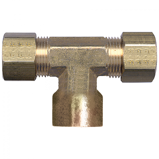 Compression For Poly Female Branch Tee, Brass, 1/4 Tube OD x 1/8 Female Pipe