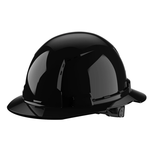 Bolt™ Full Brim Hard Hat White/6pt Ratcheting Suspension, Vented - Type 1, Class e, Black