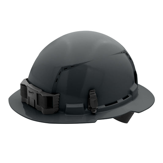 Gray Full Brim Vented Hard Hat White/4pt Ratcheting Suspension - Type 1, Class c, 5/PK