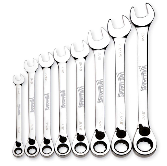 8 Piece SAE Reversible Ratcheting Combination Wrench Set