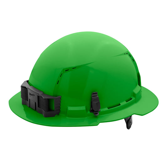 Green Full Brim Vented Hard Hat White/6pt Ratcheting Suspension - Type 1, Class c, 5/PK