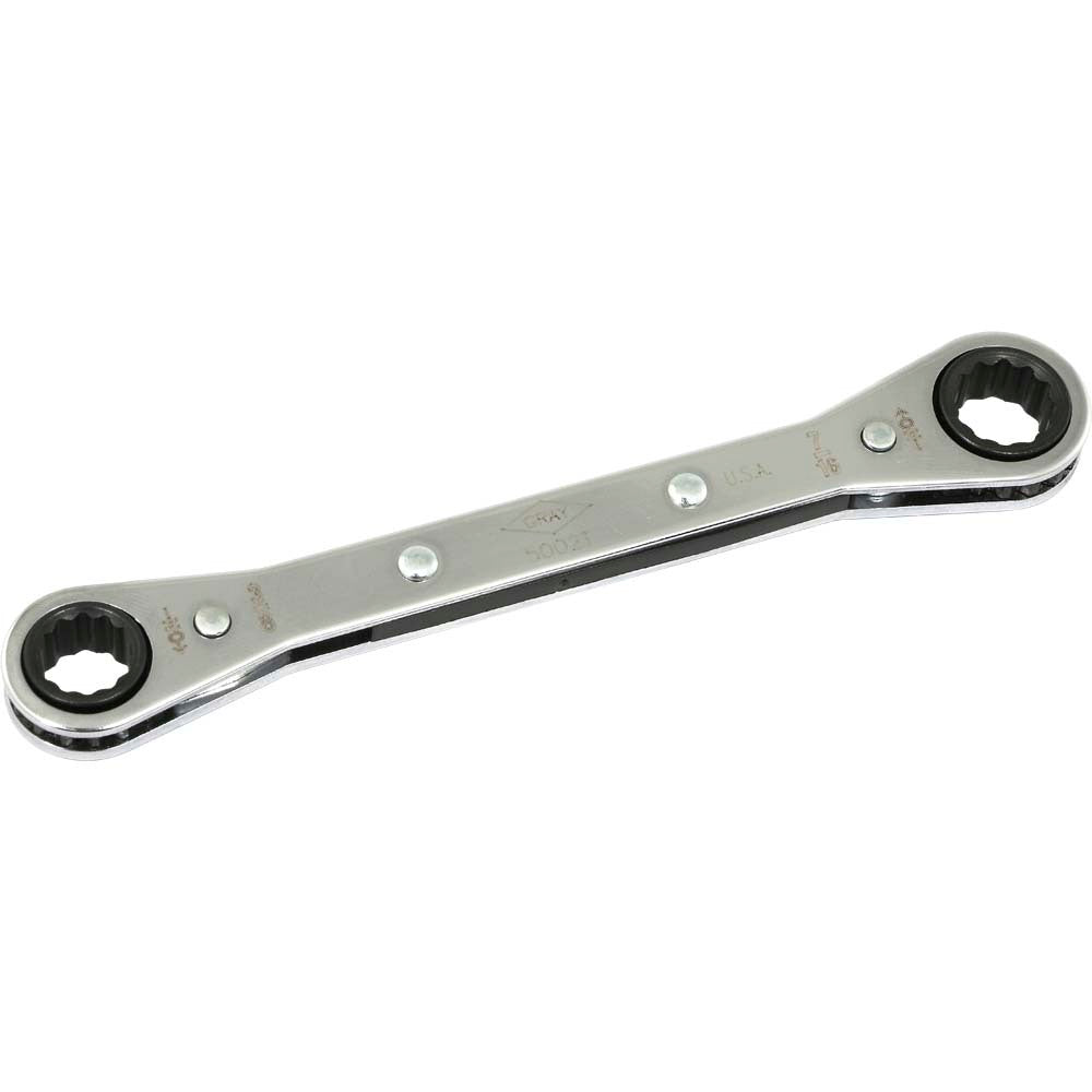 3/8" x 7/16" 12 Point Flat Ratcheting Box Wrench, Mirror Chrome Finish