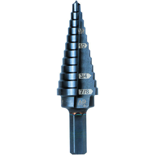 12-Step Drill Bit 3/8-Inch Hex Double Straight Flute 3/16-Inch To 7/8-Inch