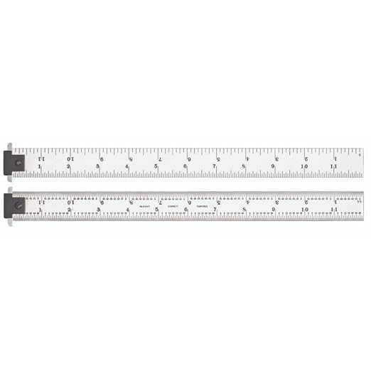 Règle en acier trempé à ressort Starrett DH604R-12, 12" avec double crochet réglable, graduations 4R