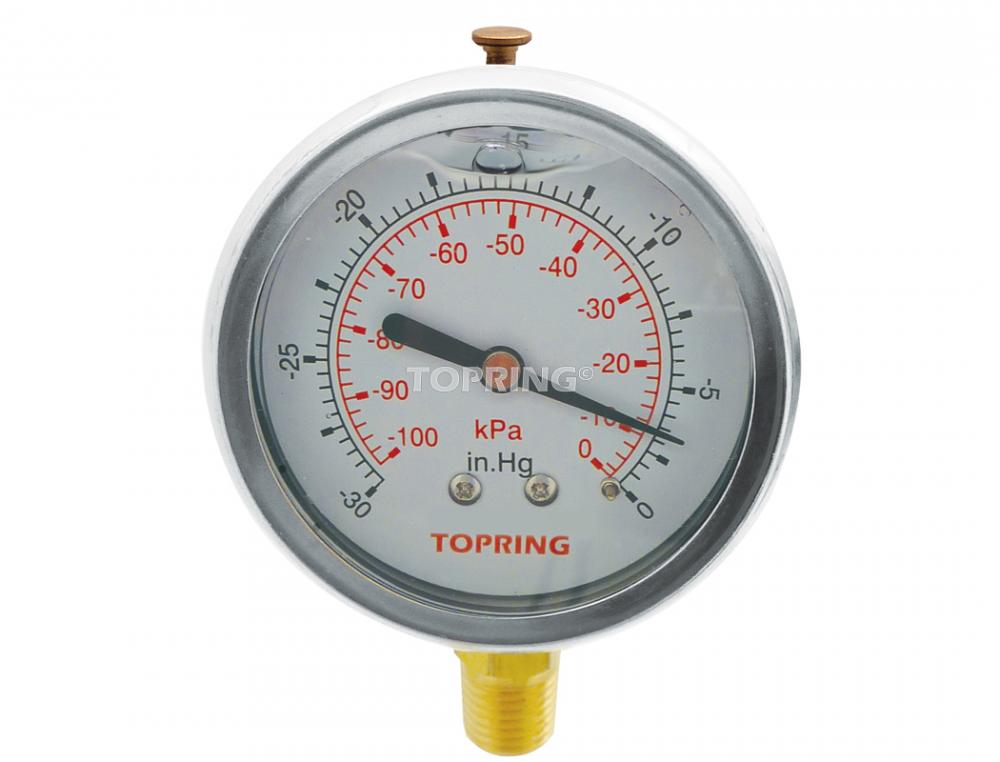 2 1/2 In. Stainless Steel Liquid Filled Pressure Gauge With Glycerin 0 to 30 Hg, 1/4 (M) NPT, LM