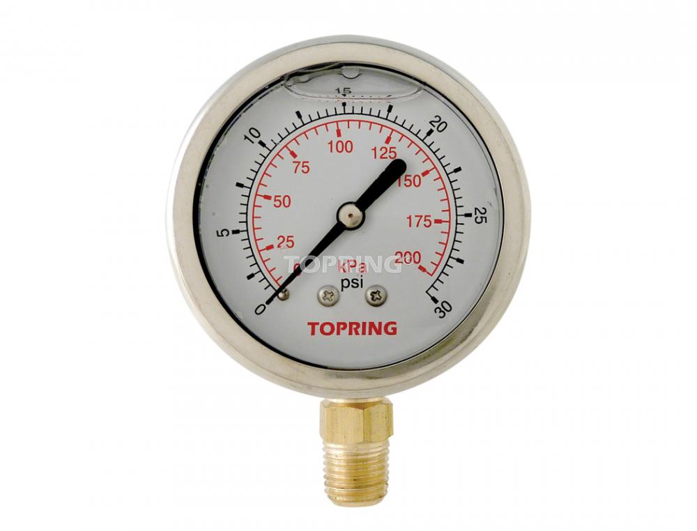 Manomètre à pression liquide en acier inoxydable de 2 1/2 po. avec glycérine de 0 à 30 PSI, 1/4 (M) NPT, LM