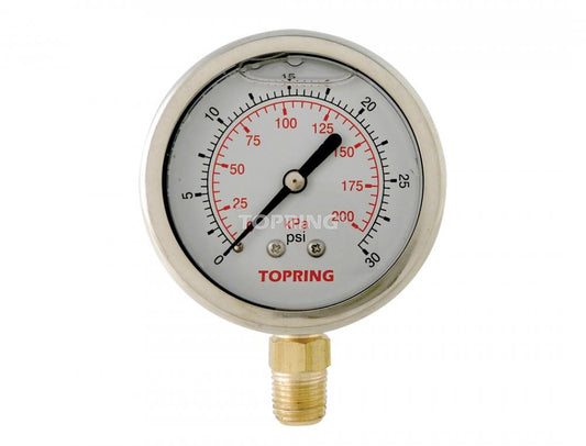 2 1/2 In. Stainless Steel Liquid Filled Pressure Gauge With Glycerin 0 to 30 PSI, 1/4 (M) NPT, LM