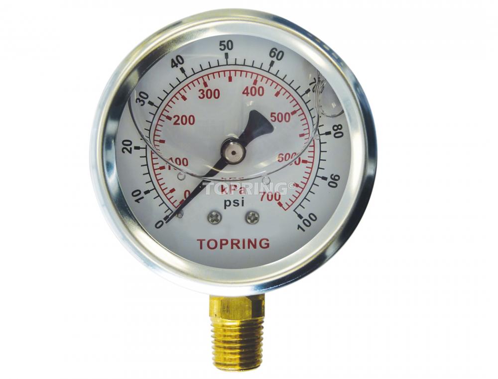 2 1/2 In. Stainless Steel Liquid Filled Pressure Gauge With Glycerin 0 to 100 PSI