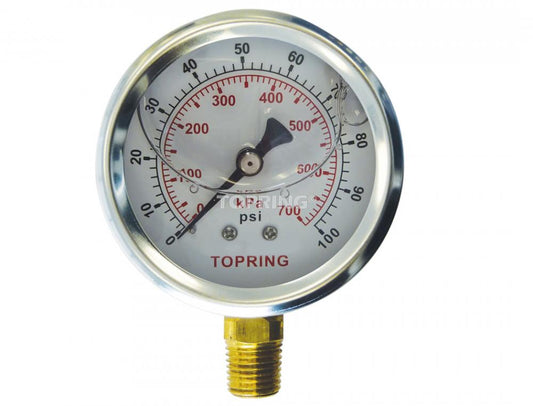 2 1/2 In. Stainless Steel Liquid Filled Pressure Gauge With Glycerin 0 to 100 PSI