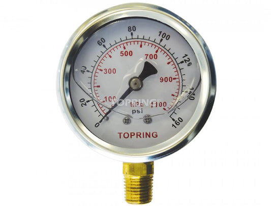 2 1/2 In. Stainless Steel Liquid Filled Pressure Gauge With Glycerin 0 to 160 PSI