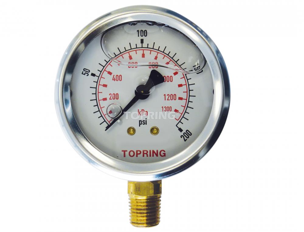 2 1/2 In. Stainless Steel Liquid Filled Pressure Gauge With Glycerin 0 to 200 PSI