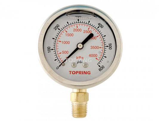 2 1/2 In. Stainless Steel Liquid Filled Pressure Gauge With Glycerin 0 to 600 PSI
