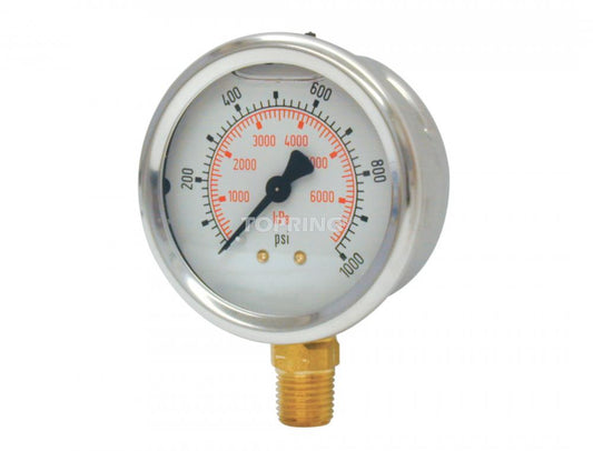 2 1/2 In. Stainless Steel Liquid Filled Pressure Gauge With Glycerin 0 to 1000 PSI