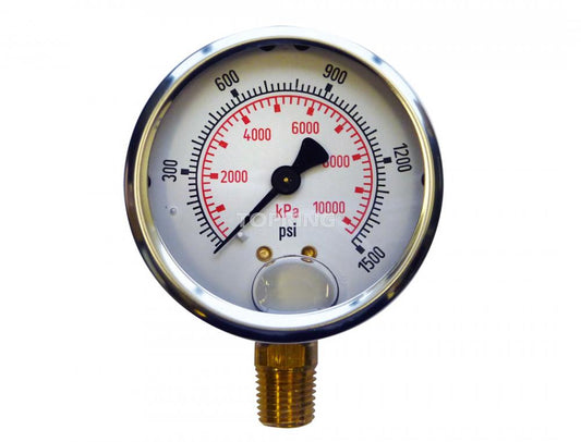 2 1/2 In. Stainless Steel Liquid Filled Pressure Gauge With Glycerin 0 to 1500 PSI, 1/4 (M) NPT, LM