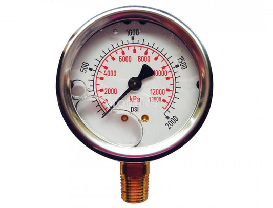 2 1/2 In. Stainless Steel Liquid Filled Pressure Gauge With Glycerin 0 to 2000 PSI, 1/4 (M) NPT, LM