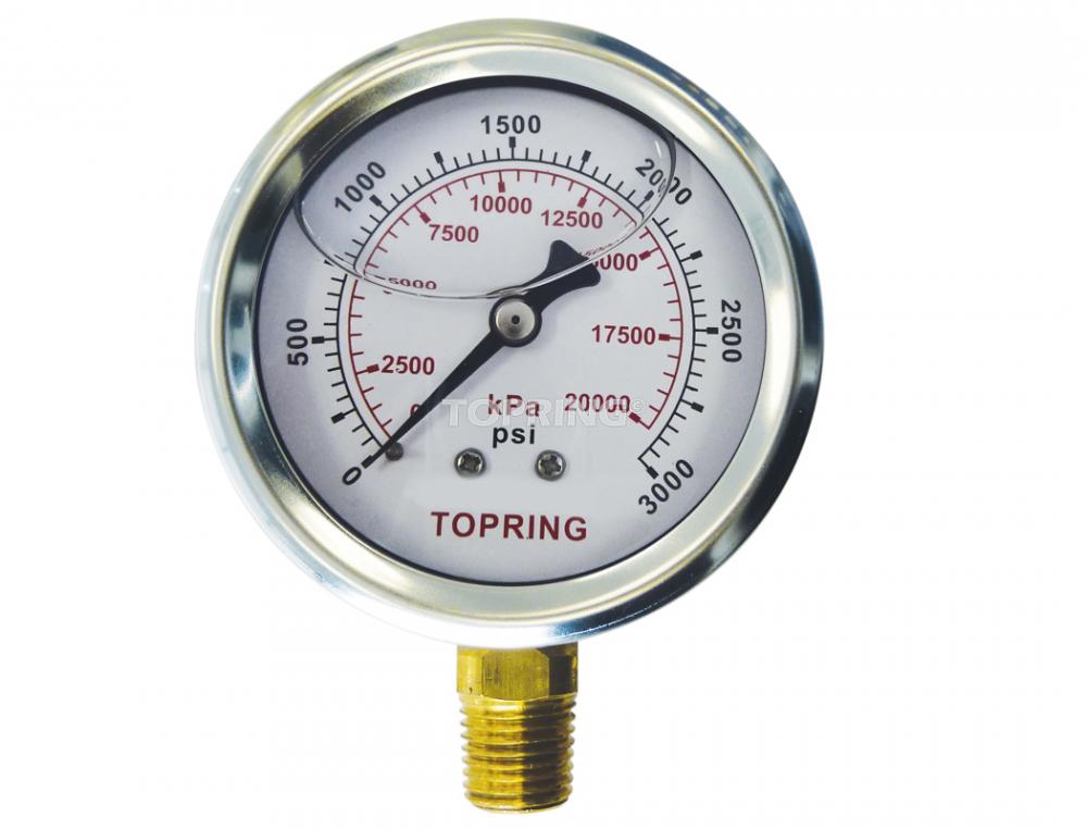 2 1/2 In. Stainless Steel Liquid Filled Pressure Gauge With Glycerin 0 to 3000 PSI