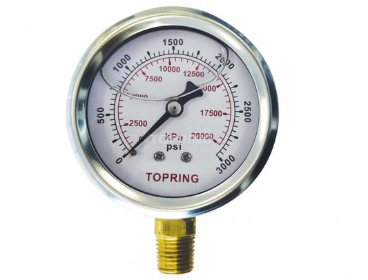 2 1/2 In. Stainless Steel Liquid Filled Pressure Gauge With Glycerin 0 to 3000 PSI