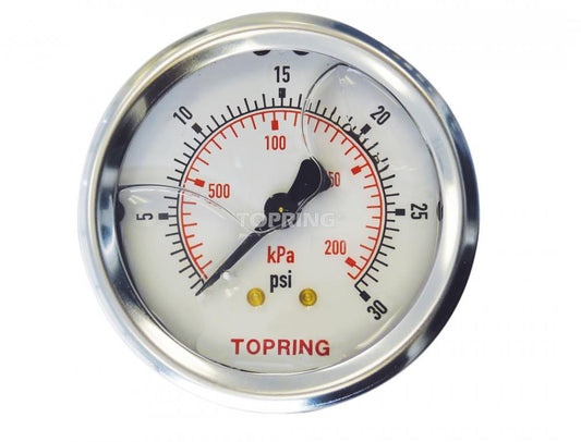 Manomètre en inox avec glycérine 2-1/2 po 0 à 30 PSI, 1/4 (M) NPT, CBM