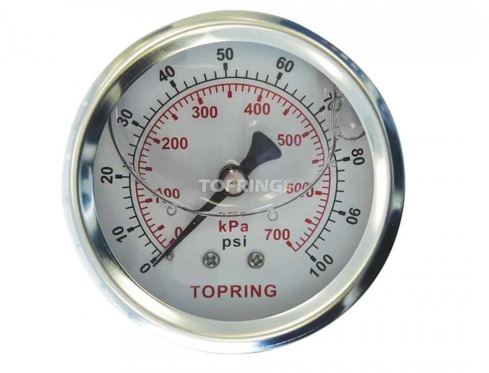 2 1/2 In. Stainless Steel Liquid Filled Pressure Gauge With Glycerin 0 to 100 PSI, 1/4 (M) NPT, CBM
