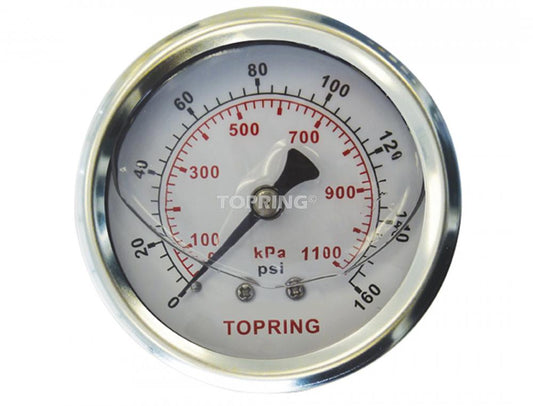 2 1/2 In. Stainless Steel Liquid Filled Pressure Gauge With Glycerin 0 to 160 PSI, 1/4 (M) NPT, CBM