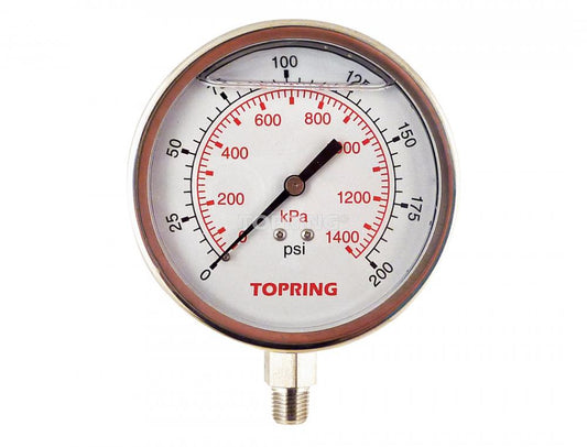 2 1/2 In. Stainless Steel Liquid Filled Pressure Gauge With Glycerin 0 to 200 PSI, 1/4 (M) NPT, LM Product #:55.830