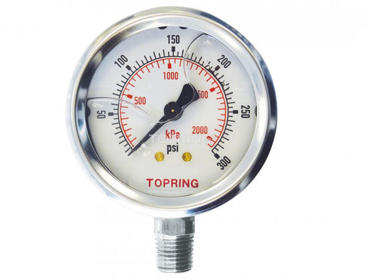 Manomètre en inox avec glycérine 2-1/2 po 0 à 300 PSI, 1/4 (M) NPT, LM
