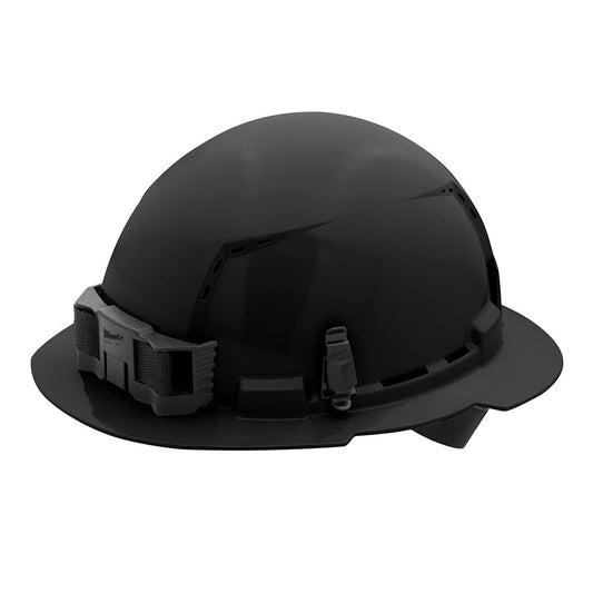 Black Full Brim Vented Hard Hat White/4pt Ratcheting Suspension - Type 1, Class c, 5/PK
