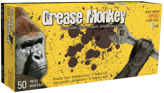 Grease Monkey 8mm Nitrile Gloves, Powder-free, SZ: L, 50/bx