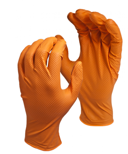 Disp Gloves, 9 1/2 In L/6 Mil Thick, Size 10/Xl, Orange, Nitrile