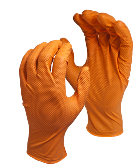 Disp Gloves, 9 1/2 In L/6 Mil Thick, Size 10/Xl, Orange, Nitrile