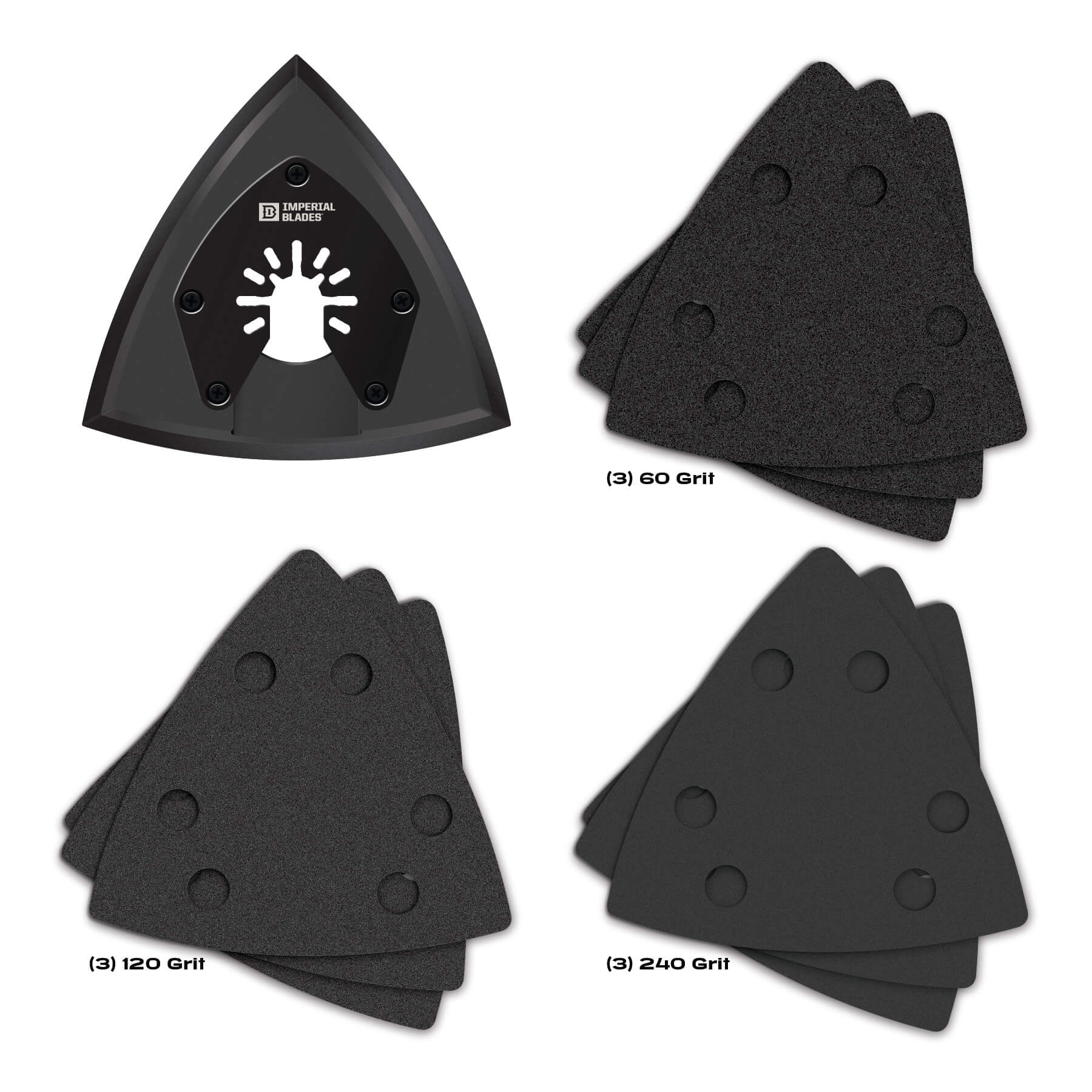 Imperial Blades Ibotspv-10 One Fit™ 3-1/2" Oscillating Triangle Sanding Pad + Sandpaper Variety Pack, 10pc
