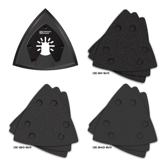 Imperial Blades Ibotspv-10 One Fit™ 3-1/2" Oscillating Triangle Sanding Pad + Sandpaper Variety Pack, 10pc