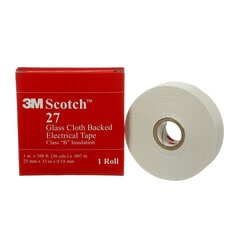 Scotch® 27 Glass Cloth Electrical Tape, white, 1 in x 36 yd, rubber thermosetting adhesive, 1 in core