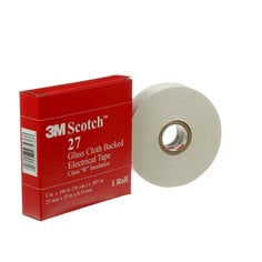Scotch® 27 Glass Cloth Electrical Tape, white, 1 in x 36 yd, rubber thermosetting adhesive, 1 in core