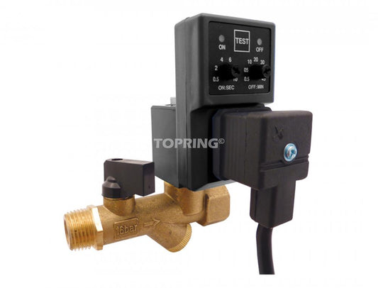 Automatic Drain 1/2 (M) or 1/4 (F) NPT with 30 seconds to 45 minutes purge interval setting, Maxdrain Model