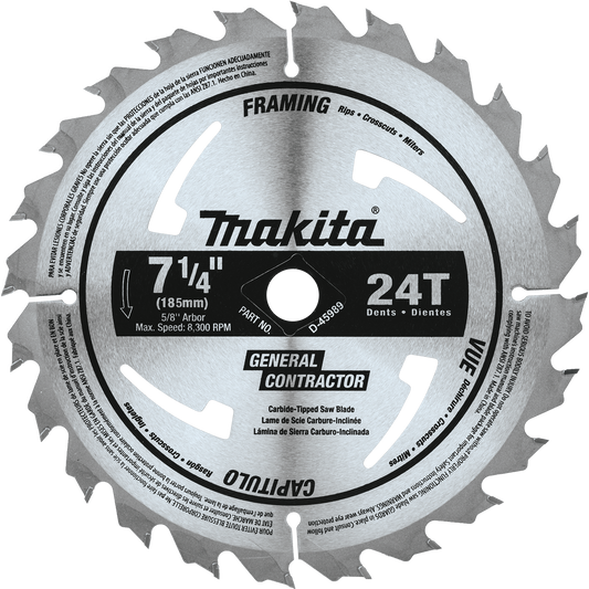 Makita D-45989 7-1/4" 24T Carbide-Tipped Circular Saw Blade for Framing and General Purpose