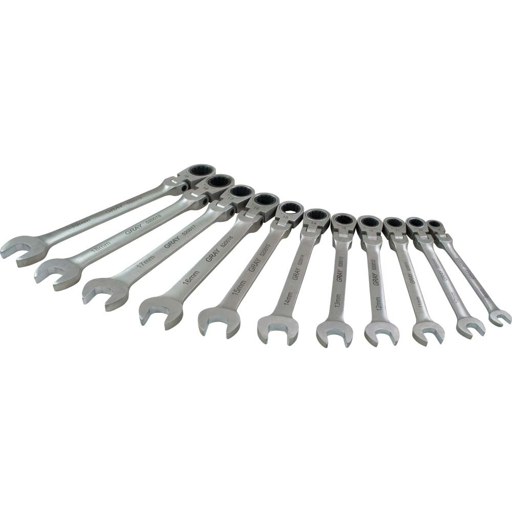 Multi-Gear Combination Flex Wrench Set - 11 Pieces, Metric