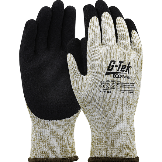 Seamless Knit Recycled Yarn / Acrylic Blended Glove with Latex MicroSurface Grip on Palm & Fingers, Brown, L
