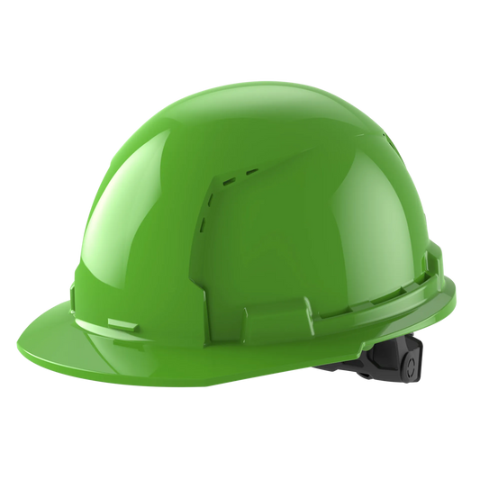 Bolt™ Front Brim Hard Hat White/6pt Ratcheting Suspension, Vented - Type 1, Class e, Green