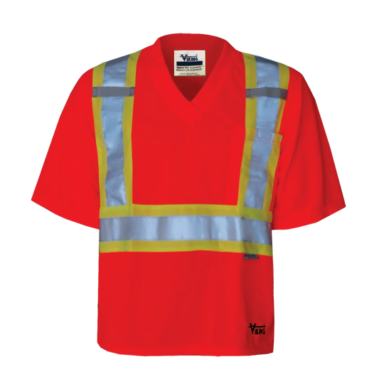 Viking® Hi-Vis Safety V-Neck Style T-Shirt, CSA/ANSI Colors, Polyester, M
