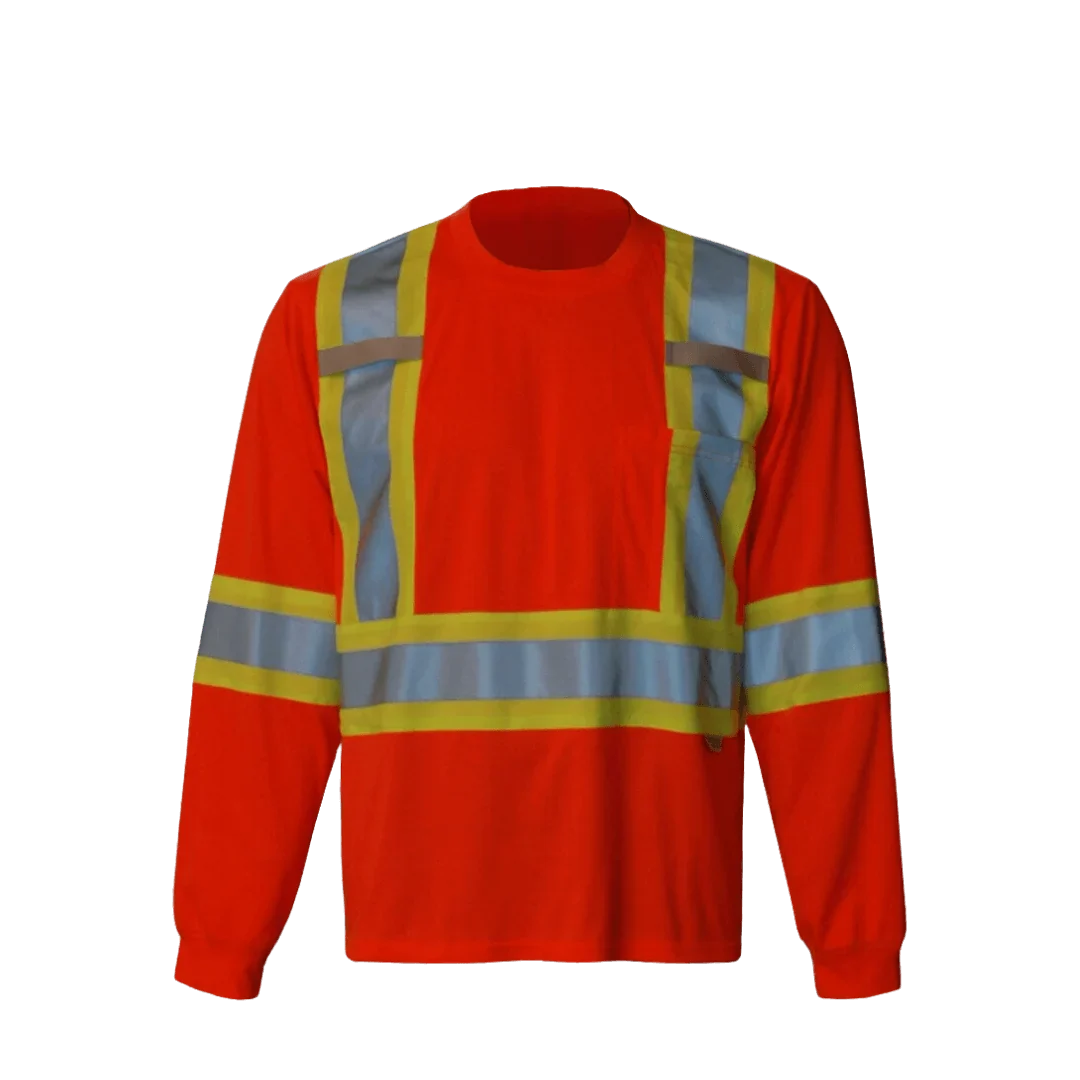Viking® Hi-Vis Safety Long Sleeve Shirt, Orange, Polyester, XXL