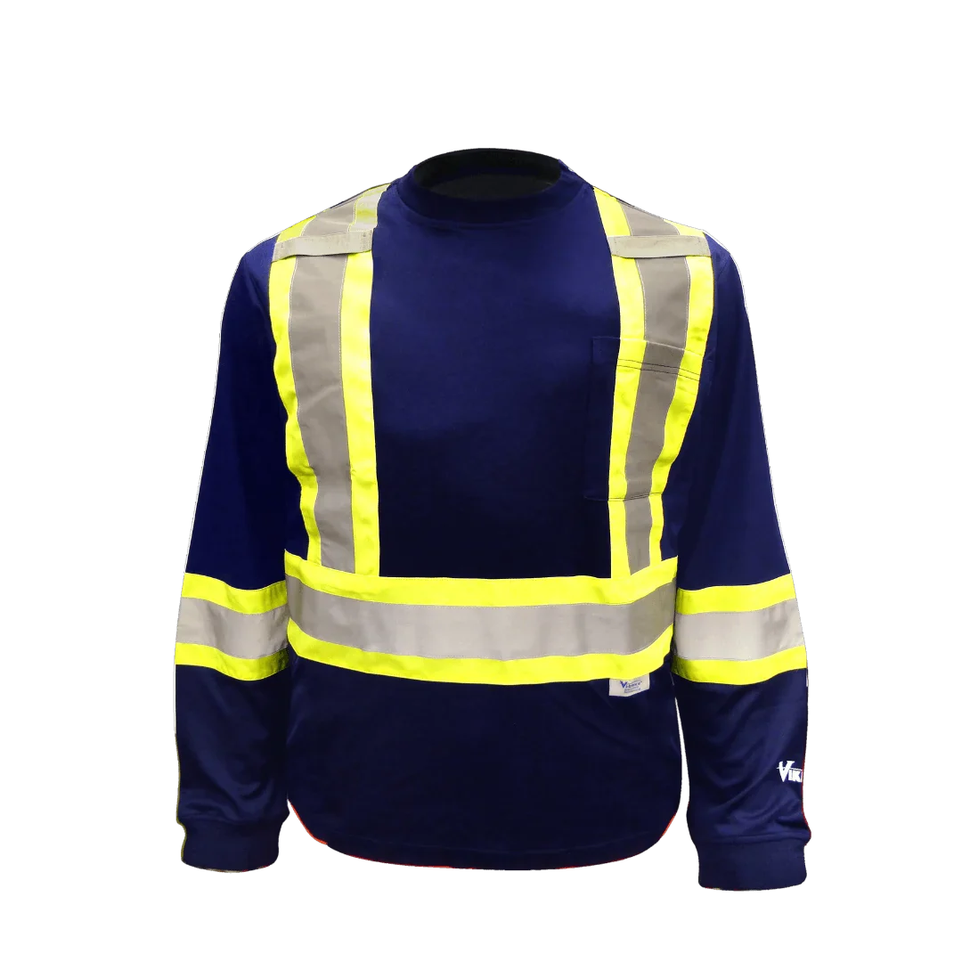 Viking® Hi Vis Safety Cotton Lined Long Sleeve Shirt, Navy, M