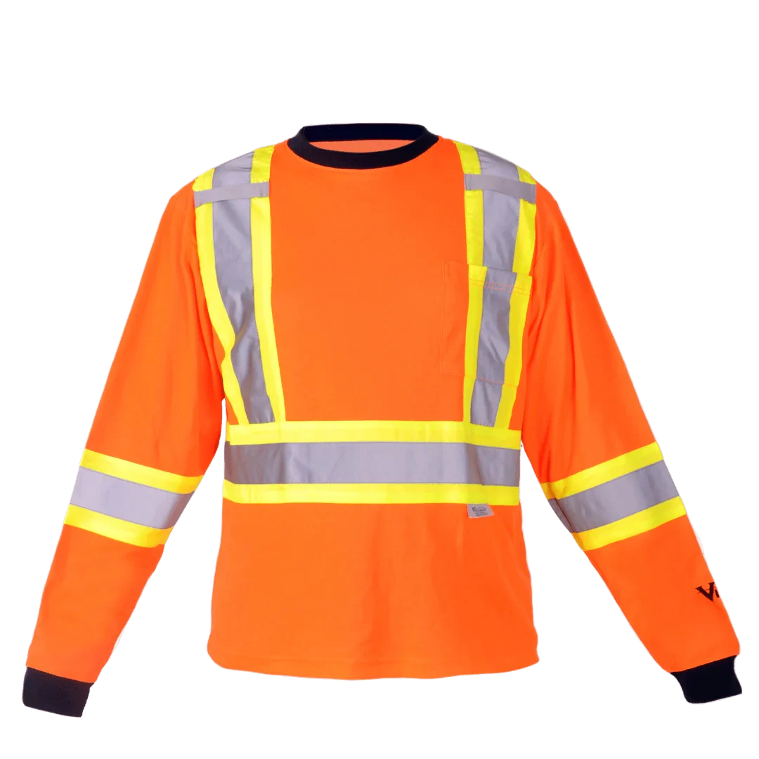 Viking® Hi Vis Reflective Safety Cotton Lined Long Sleeve Shirt, Orange, Cotton and Polyester, XL