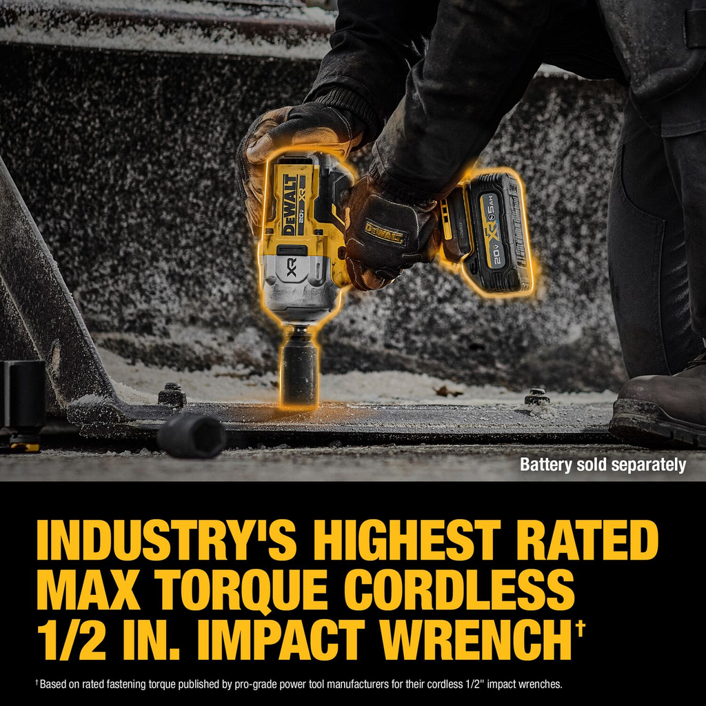 DEWALT 20V MAX* XR Brushless Cordless 1/2 In. High Torque Impact Wrench With Hog Ring Anvil (Tool Only)