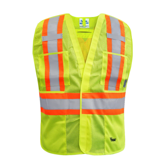 Viking® Hi-Vis 5pt. Tear Away Safety Vest, Green, Soft Breathable Polyester, 4XL/5XL