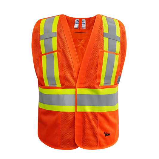 Viking® Hi-Vis 5pt. Tear Away Safety Vest, Orange, Soft Breathable Polyester, 4XL/5XL