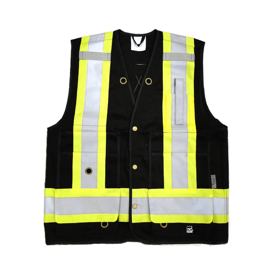 Gilet d'arpentage réfléchissant haute visibilité Open Road® 150D, noir, polyester, XL