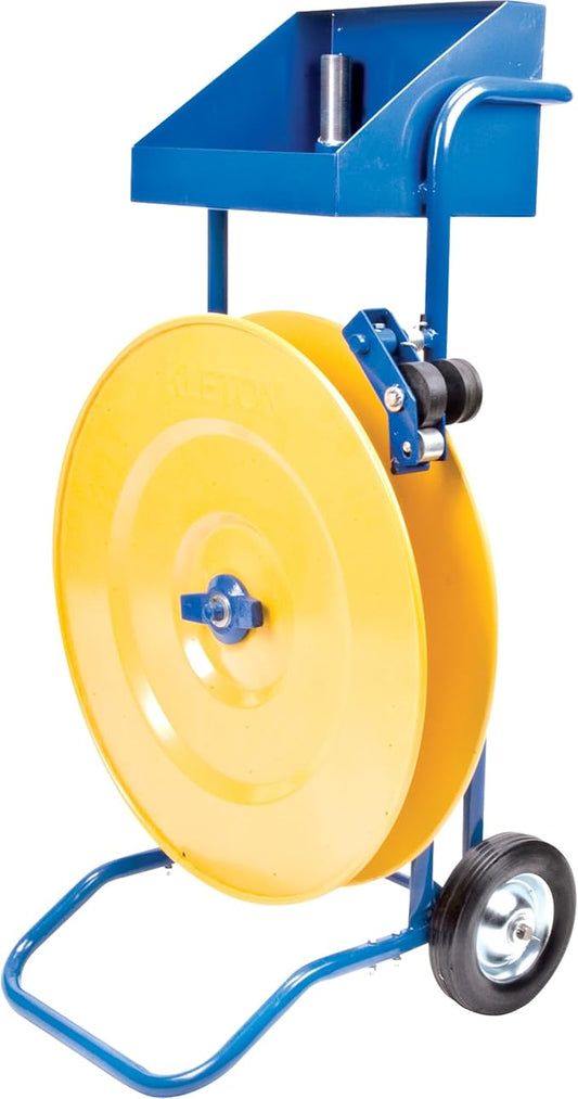 Strapping Dispenser, Yellow & Light Blue, Polyester/Steel/Polypropylene Straps, 16"/8" Core Dia., 3"/8"/6" Roll Width