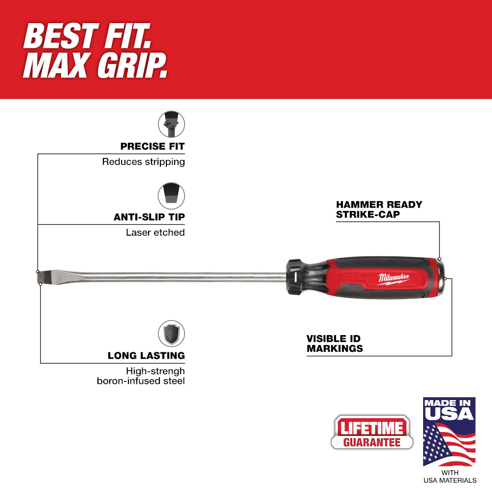 3/8" Slotted 8" Cushion Grip Demolition Screwdriver (USA)