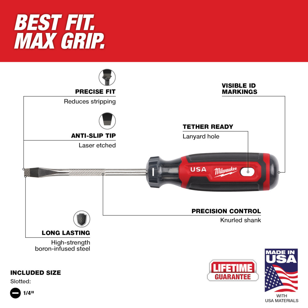 1/4" Slotted 4" Cushion Grip Screwdriver